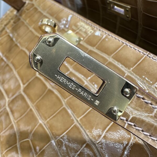 wsxc1782990474895_8 Old Cobbler Kelly Shiny Alligator Crocodile Khaki Yellow Light Gold Hardware 25cm Full Handmade