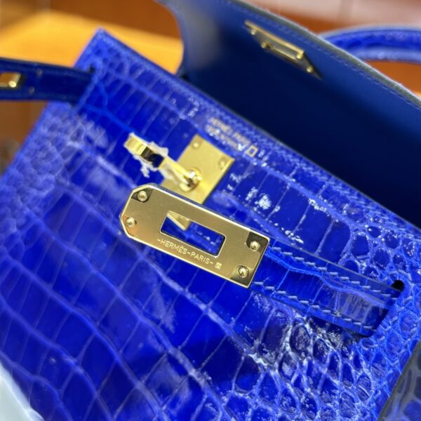 wsxc1782990519026_6 Old Cobbler Mini Kelly Shiny Alligator Crocodile 7T Electric Blue Gold Hardware 19cm Full Handmade