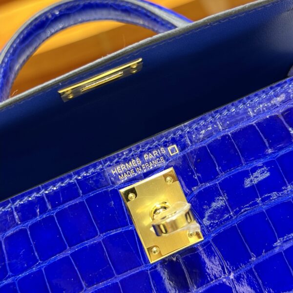 wsxc1782990519026_7 Old Cobbler Mini Kelly Shiny Alligator Crocodile 7T Electric Blue Gold Hardware 19cm Full Handmade