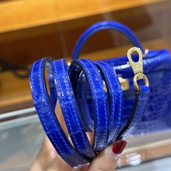 wsxc1782990519026_8 Old Cobbler Mini Kelly Shiny Alligator Crocodile 7T Electric Blue Gold Hardware 19cm Full Handmade