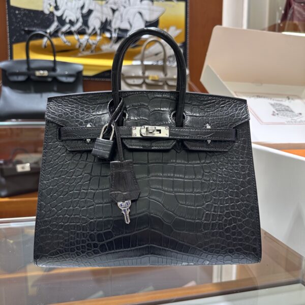 wsxc1782990986112_0-1 Old Cobbler Birkin Matte Alligator Crocodile CK89 Black Silver Hardware 25cm Full Handmade