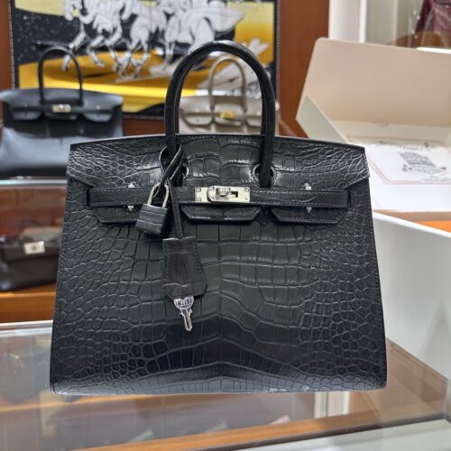 wsxc1782990986112_0 Old Cobbler Birkin Matte Alligator Crocodile CK89 Black Silver Hardware 25cm Full Handmade