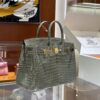 Old Cobbler Birkin Shiny Porosus Crocodile CK81 Turtledove Grey Gold Hardware 25cm Full Handmade