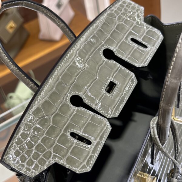 Old Cobbler Birkin Shiny Porosus Crocodile CK81 Turtledove Grey Gold Hardware 25cm Full Handmade