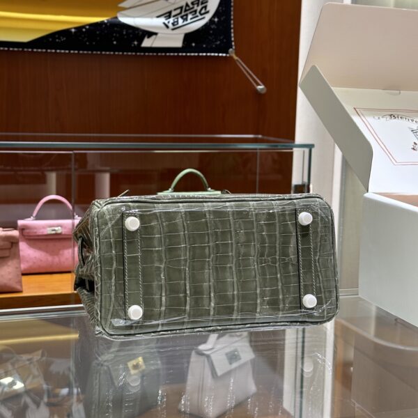 Old Cobbler Birkin Shiny Porosus Crocodile CK81 Turtledove Grey Gold Hardware 25cm Full Handmade