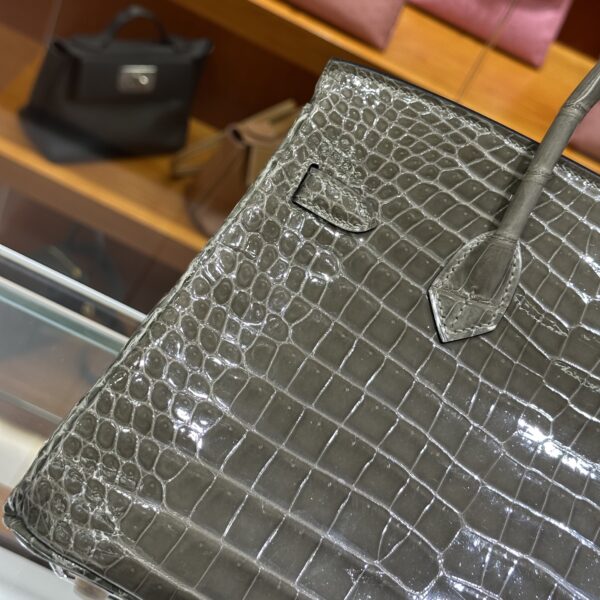 Old Cobbler Birkin Shiny Porosus Crocodile CK81 Turtledove Grey Gold Hardware 25cm Full Handmade