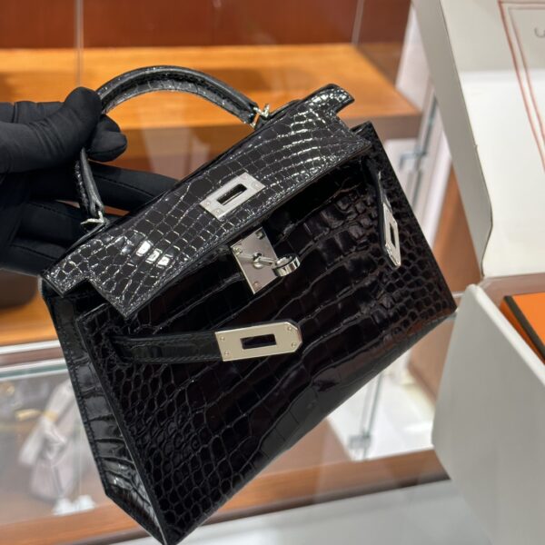 wsxc1783242921887_2 Old Cobbler Mini Kelly Shiny Alligator Crocodile CK89 Black Silver Hardware 19cm Full Handmade