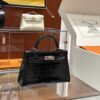 wsxc1783242921888_0 Old Cobbler Mini Kelly Shiny Alligator Crocodile CK89 Black Silver Hardware 19cm Full Handmade