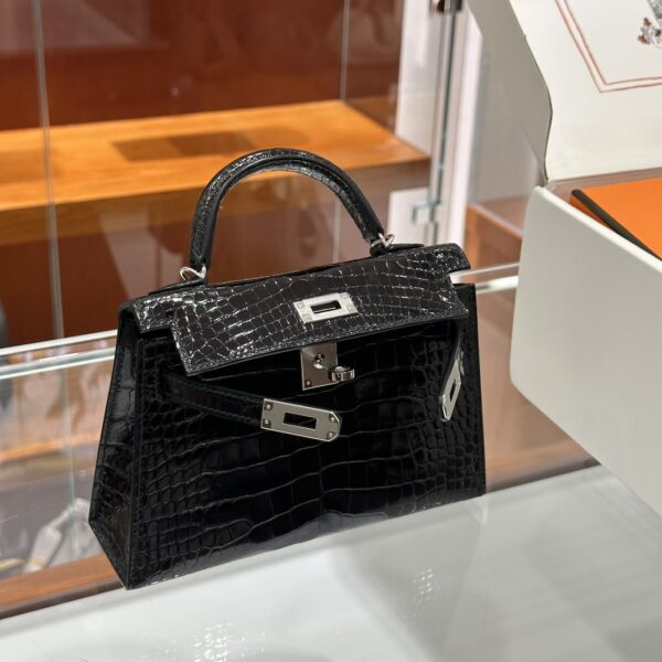 wsxc1783242921888_3 Old Cobbler Mini Kelly Shiny Alligator Crocodile CK89 Black Silver Hardware 19cm Full Handmade