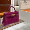 Old Cobbler Mini Kelly Shiny Alligator Crocodile Rose Purple Pink Gold Hardware 19cm Full Handmade