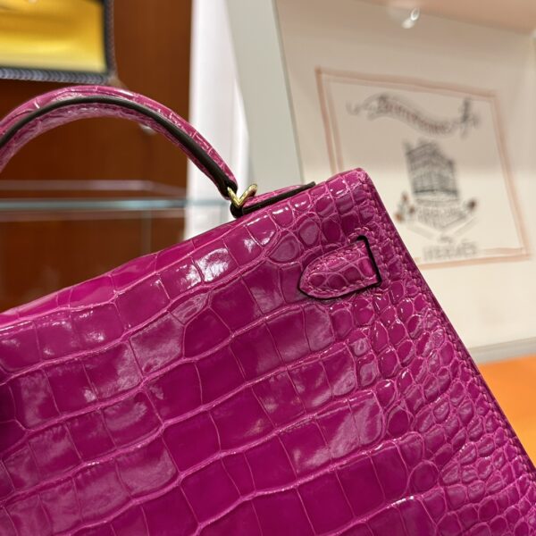 Old Cobbler Mini Kelly Shiny Alligator Crocodile Rose Purple Pink Gold Hardware 19cm Full Handmade