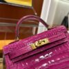 Old Cobbler Mini Kelly Shiny Alligator Crocodile Rose Purple Pink Gold Hardware 19cm Full Handmade