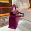 Old Cobbler Mini Kelly Shiny Alligator Crocodile Rose Purple Pink Gold Hardware 19cm Full Handmade