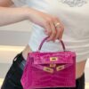 Old Cobbler Mini Kelly Shiny Alligator Crocodile Rose Purple Pink Gold Hardware 19cm Full Handmade