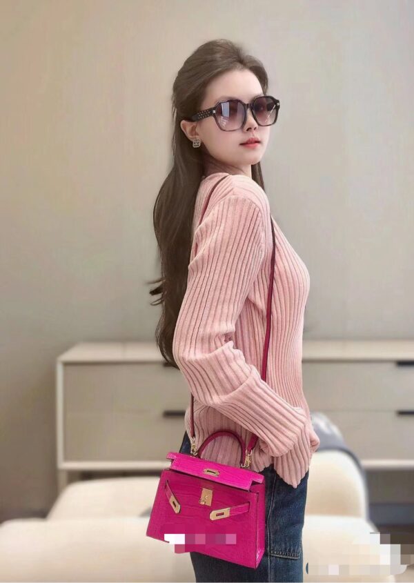 Old Cobbler Mini Kelly Shiny Alligator Crocodile Rose Purple Pink Gold Hardware 19cm Full Handmade