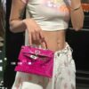 Old Cobbler Mini Kelly Shiny Alligator Crocodile Rose Purple Pink Gold Hardware 19cm Full Handmade
