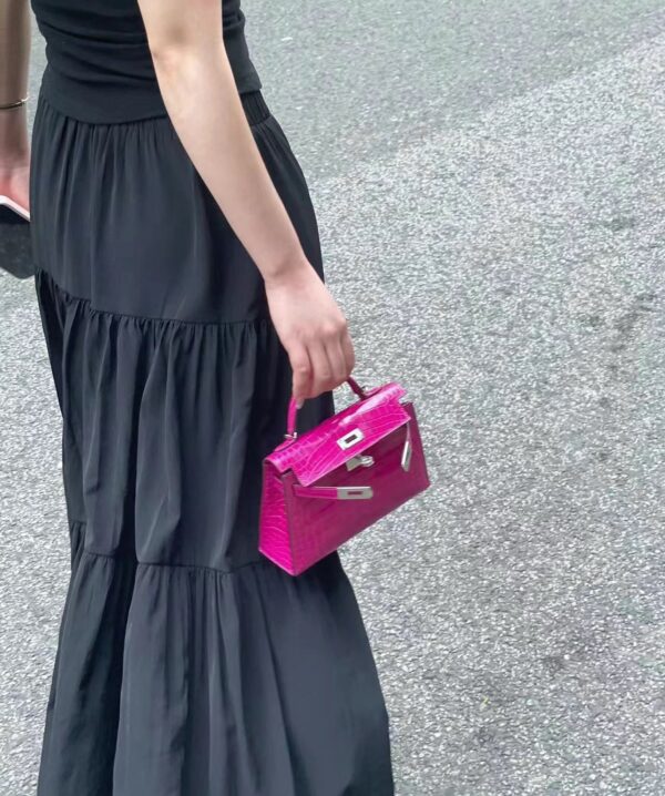 Old Cobbler Mini Kelly Shiny Alligator Crocodile Rose Purple Pink Gold Hardware 19cm Full Handmade