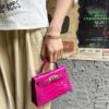 Old Cobbler Mini Kelly Shiny Alligator Crocodile Rose Purple Pink Gold Hardware 19cm Full Handmade