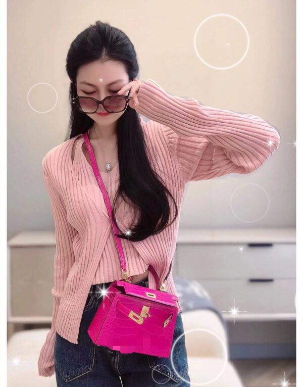 Old Cobbler Mini Kelly Shiny Alligator Crocodile Rose Purple Pink Gold Hardware 19cm Full Handmade