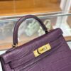 wsxc1783764194007_1 Old Cobbler Factory Mini Kelly Matte Alligator Crocodile Grape Purple Gold Hardware 19cm Full Handmade