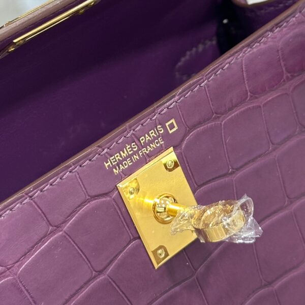 wsxc1783764194007_2 Old Cobbler Factory Mini Kelly Matte Alligator Crocodile Grape Purple Gold Hardware 19cm Full Handmade