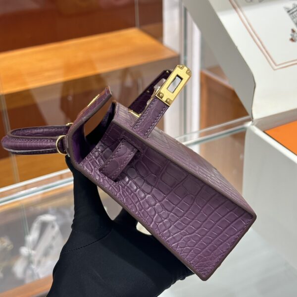 wsxc1783764194007_3 Old Cobbler Factory Mini Kelly Matte Alligator Crocodile Grape Purple Gold Hardware 19cm Full Handmade