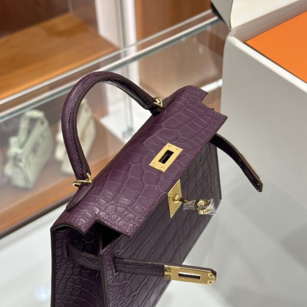 wsxc1783764194007_4 Old Cobbler Factory Mini Kelly Matte Alligator Crocodile Grape Purple Gold Hardware 19cm Full Handmade