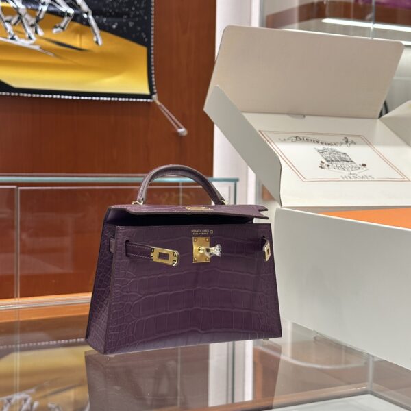 wsxc1783764194007_5 Old Cobbler Factory Mini Kelly Matte Alligator Crocodile Grape Purple Gold Hardware 19cm Full Handmade