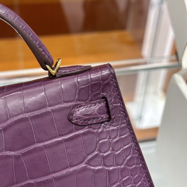 wsxc1783764194007_6 Old Cobbler Factory Mini Kelly Matte Alligator Crocodile Grape Purple Gold Hardware 19cm Full Handmade
