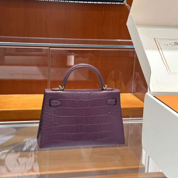wsxc1783764194007_8 Old Cobbler Factory Mini Kelly Matte Alligator Crocodile Grape Purple Gold Hardware 19cm Full Handmade