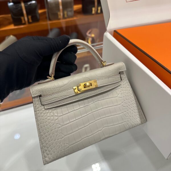 wsxc1783764272089_2 Old Cobbler Factory Mini Kelly Matte Alligator Crocodile Ice White Gold Hardware 19cm Full Handmade