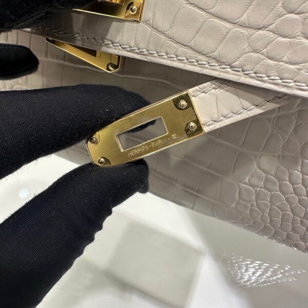 wsxc1783764272089_5 Old Cobbler Factory Mini Kelly Matte Alligator Crocodile Ice White Gold Hardware 19cm Full Handmade