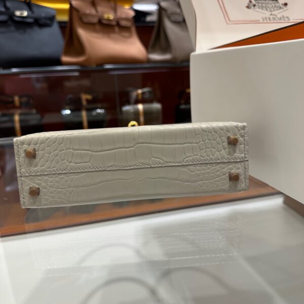 wsxc1783764272089_8 Old Cobbler Factory Mini Kelly Matte Alligator Crocodile Ice White Gold Hardware 19cm Full Handmade