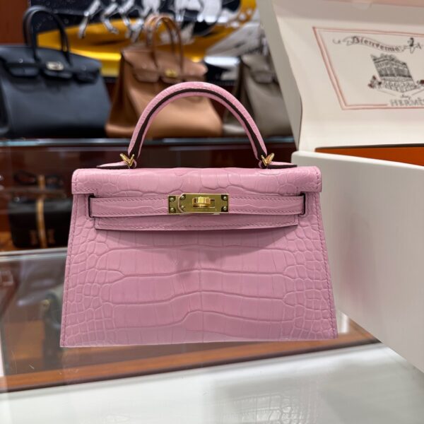 Old Cobbler Factory Mini Kelly Matte Alligator Crocodile Sakura Pink Gold Hardware 19cm Full Handmade