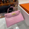 Old Cobbler Factory Mini Kelly Matte Alligator Crocodile Sakura Pink Gold Hardware 19cm Full Handmade