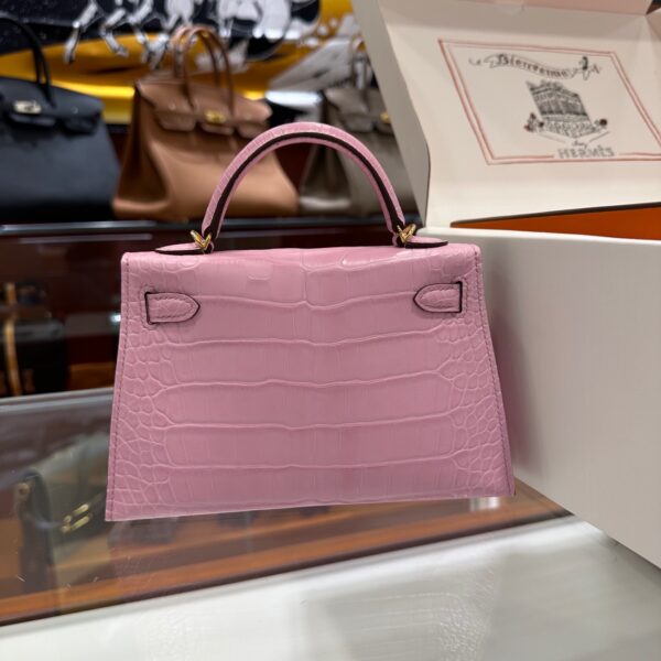 Old Cobbler Factory Mini Kelly Matte Alligator Crocodile Sakura Pink Gold Hardware 19cm Full Handmade
