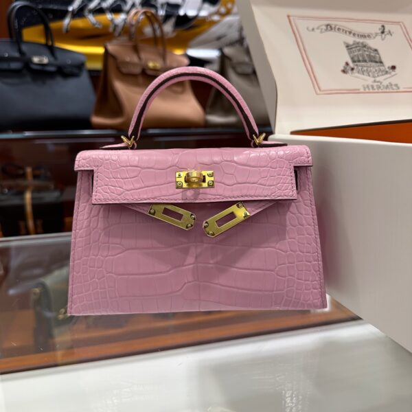 Old Cobbler Factory Mini Kelly Matte Alligator Crocodile Sakura Pink Gold Hardware 19cm Full Handmade