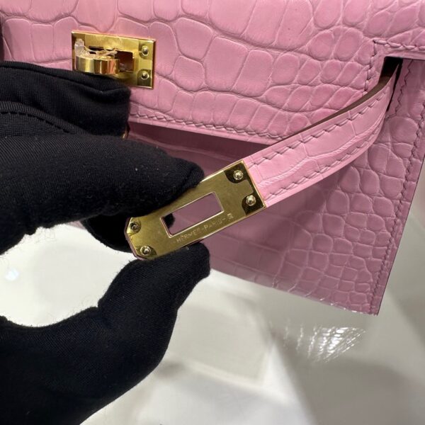 Old Cobbler Factory Mini Kelly Matte Alligator Crocodile Sakura Pink Gold Hardware 19cm Full Handmade