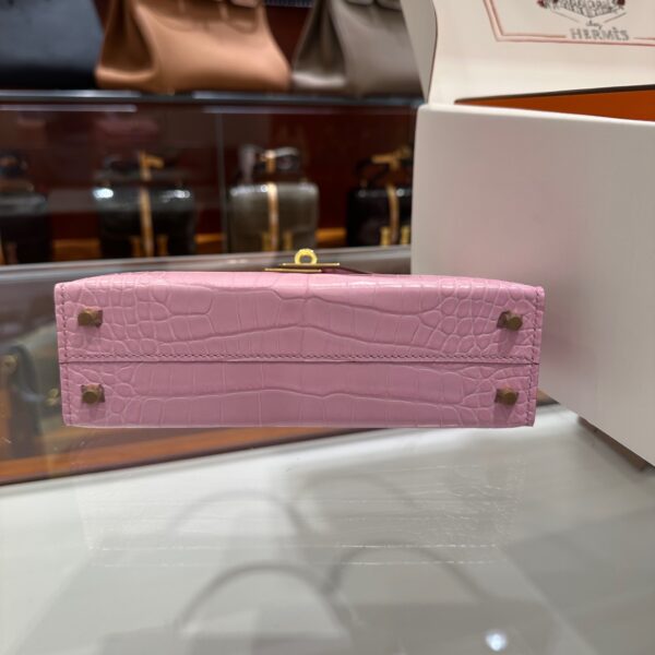 Old Cobbler Factory Mini Kelly Matte Alligator Crocodile Sakura Pink Gold Hardware 19cm Full Handmade