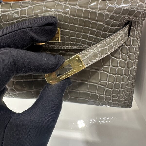 Old Cobbler Factory Mini Kelly Shiny Alligator Crocodile Turtledove Grey Gold Hardware 19cm Full Handmade