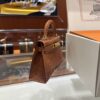 Old Cobbler Factory Mini Kelly Shiny Alligator Crocodile Honey Brown Gold Hardware 19cm Full Handmade