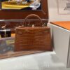 Old Cobbler Factory Mini Kelly Shiny Alligator Crocodile Honey Brown Gold Hardware 19cm Full Handmade
