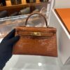 Old Cobbler Factory Mini Kelly Shiny Alligator Crocodile Honey Brown Gold Hardware 19cm Full Handmade