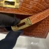 Old Cobbler Factory Mini Kelly Shiny Alligator Crocodile Honey Brown Gold Hardware 19cm Full Handmade