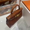 Old Cobbler Factory Mini Kelly Shiny Alligator Crocodile Honey Brown Gold Hardware 19cm Full Handmade