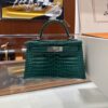 wsxc1783764369998_0 Old Cobbler Factory Mini Kelly Shiny Alligator Crocodile Emerald Green Silver Hardware 19cm Full Handmade