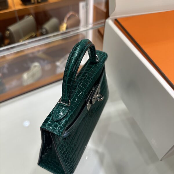 wsxc1783764369998_5 Old Cobbler Factory Mini Kelly Shiny Alligator Crocodile Emerald Green Silver Hardware 19cm Full Handmade