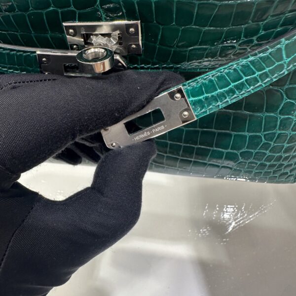 wsxc1783764369998_6 Old Cobbler Factory Mini Kelly Shiny Alligator Crocodile Emerald Green Silver Hardware 19cm Full Handmade