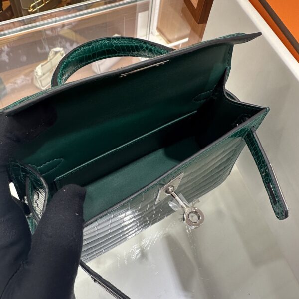 wsxc1783764369998_7 Old Cobbler Factory Mini Kelly Shiny Alligator Crocodile Emerald Green Silver Hardware 19cm Full Handmade