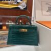 Old Cobbler Factory Mini Kelly Shiny Alligator Crocodile Emerald Green Gold Hardware 19cm Full Handmade
